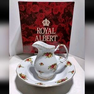 Royal Albert Red and Green Floral Pitcher with Plate